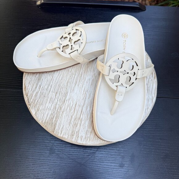 TORY BURCH MILLER CLOUD 9 Women's Leather Sandal White Summer Beach Resort New - Picture 1 of 13
